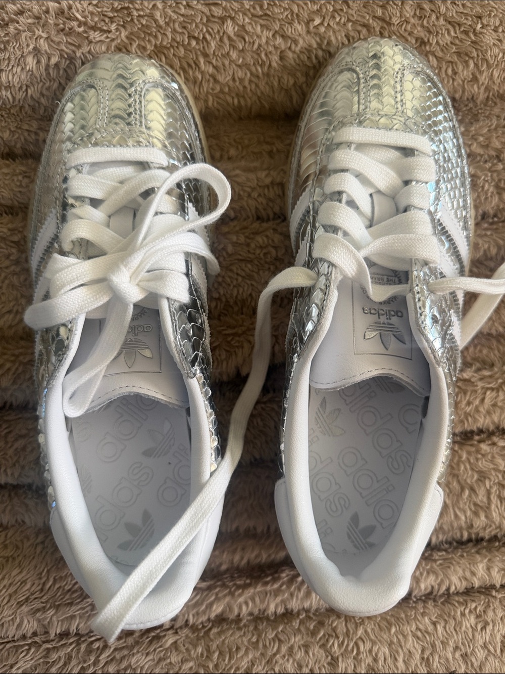 adidas Women’s Silver Metallic Snake-Embossed Sneakers